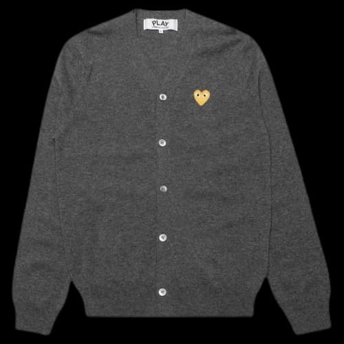 Comme des Garcons Play Gold Heart Knit Cardigan Sweater Grey