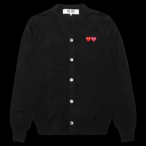 Comme des Garcons Play Double Heart Cardigan Sweater Black
