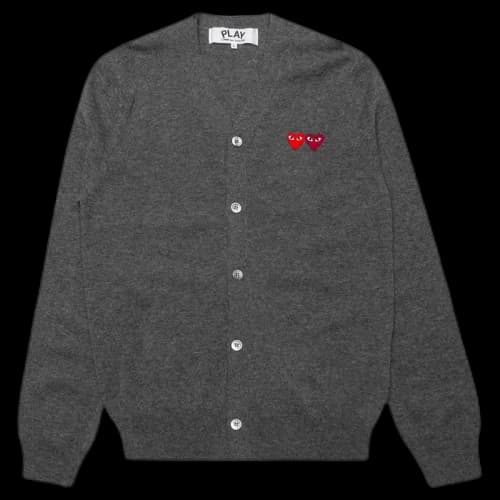 Comme des Garcons Play Double Heart Cardigan Sweater Dark Grey