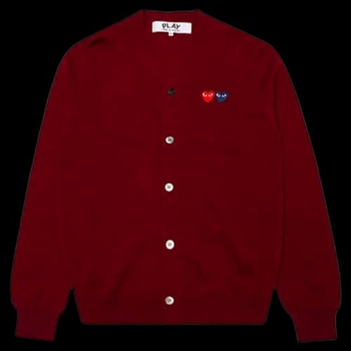 Comme des Garcons Play Double Heart Cardigan Sweater Burgundy