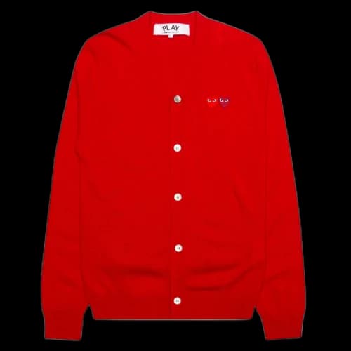 Comme des Garcons Play Double Heart Cardigan Sweater Red