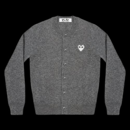 Comme des Garcons Play Women's White Heart Knit Cardigan Sweater Grey