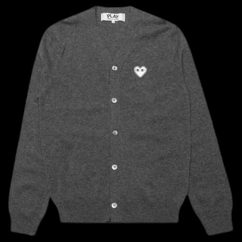 Comme des Garcons Play White Heart Knit Cardigan Sweater Grey