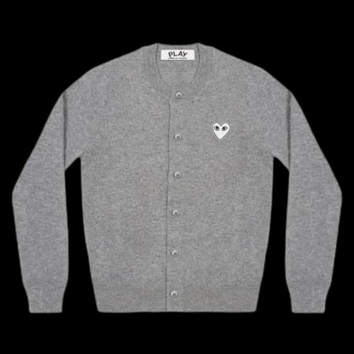Comme des Garcons Play Women's White Heart Knit Cardigan Sweater Light Grey