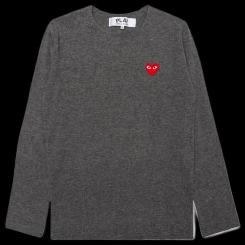 Comme des Garcons Play Women's Red Heart Crewneck Sweater Grey
