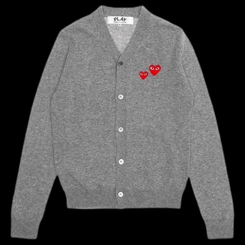 Comme des Garcons Play Double Heart Cardigan Sweater Grey