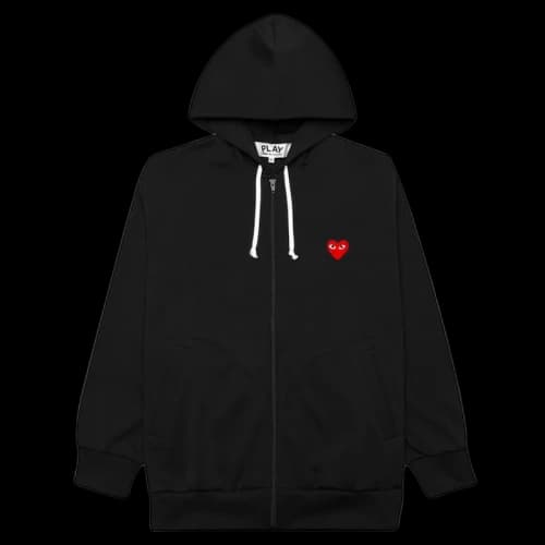 Comme des Garcons Play Women's Red Heart Zip Up Hoodie Black