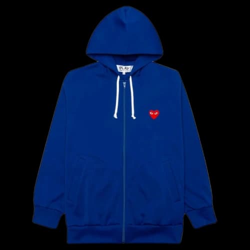 Comme des Garcons Play Women's Red Heart Zip Up Hoodie Navy