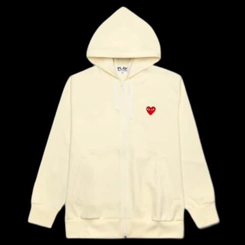 Comme des Garcons Play Women's Red Heart Zip Up Hoodie Ivory