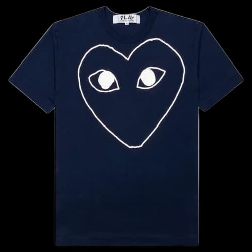 Comme des Garcons Play Women's White Outline Heart T-shirt Navy