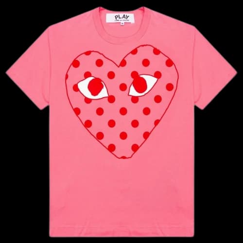 Comme des Garcons Play Women's Pastelle Polka Dot Red Heart T-shirt Pink