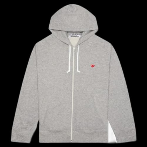 Comme des Garcons Play Women's Small Red Heart Zip Up Hoodie Grey