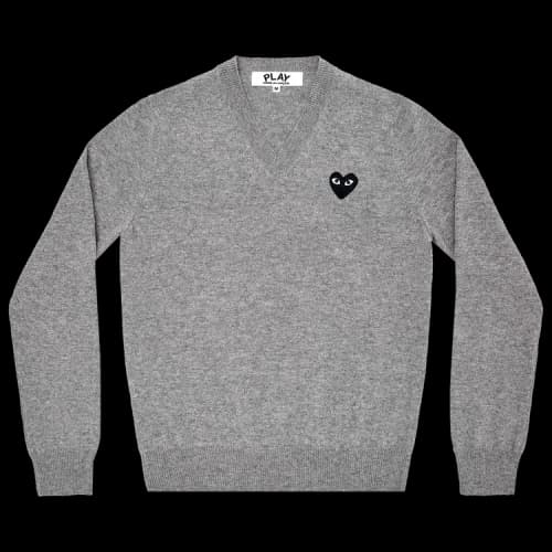Comme des Garcons PLAY Play Women's Black Heart V Neck Sweater Grey