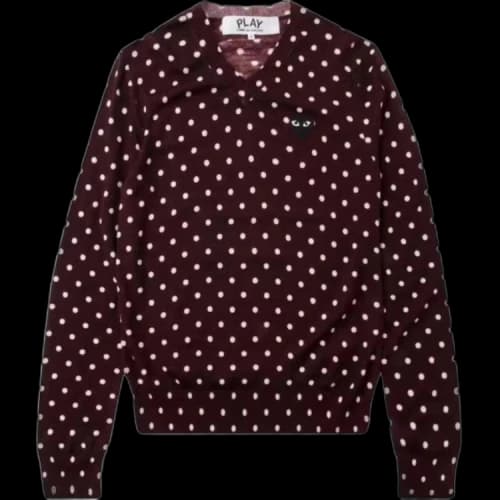 Comme des Garcons PLAY Play Polka Dot V Neck Sweater Burgundy