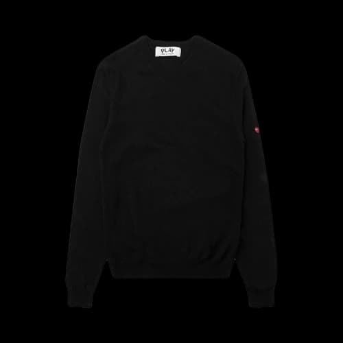 Comme des Garcons PLAY Play Small Heart on Sleeve V Neck Sweater Black