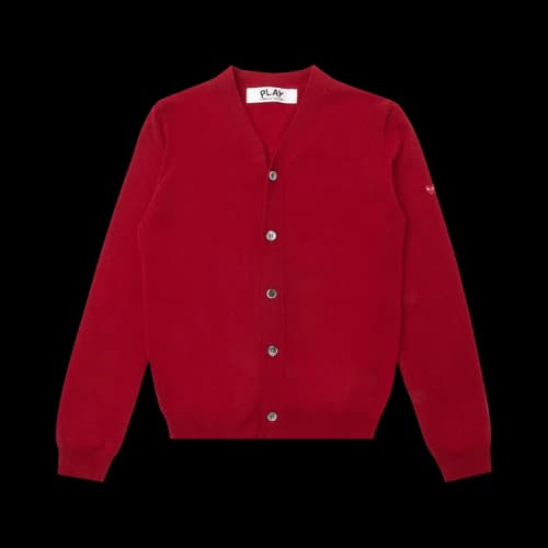 Comme des Garcons Play Small Heart on Sleeve Cardigan Sweater Red