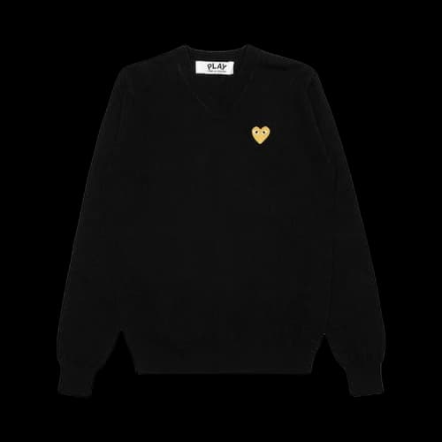Comme des Garcons PLAY Play Gold Heart V Neck Sweater Black