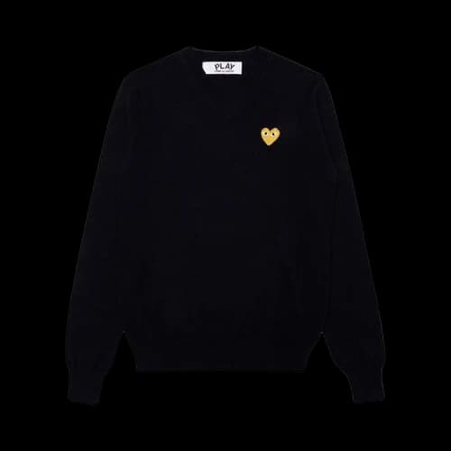 Comme des Garcons PLAY Play Gold Heart V Neck Sweater Navy