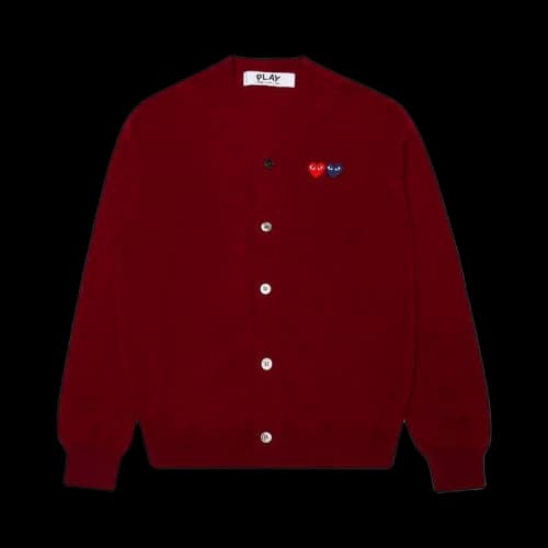 Comme des Garcons PLAY Play Double Heart Cardigan Sweater Burgundy