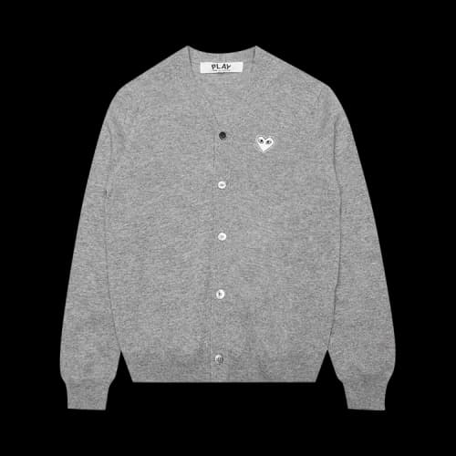 Comme des Garcons PLAY Play White Heart Knit Cardigan Sweater Light Grey