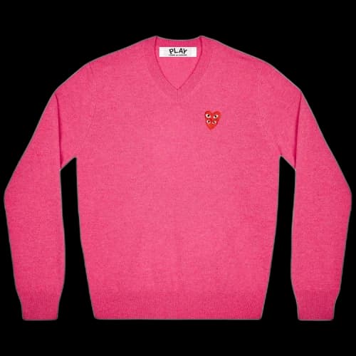 Comme des Garçons PLAY Double Heart Logo V-Neck Sweater 'Pink'