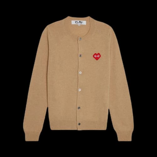 Comme des Garçons PLAY x Invader Pixelated Heart Cardigan 'Camel'