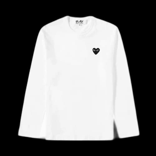 Comme des Garcons PLAY Play Embroidered Black Heart Long Sleeve T-shirt White