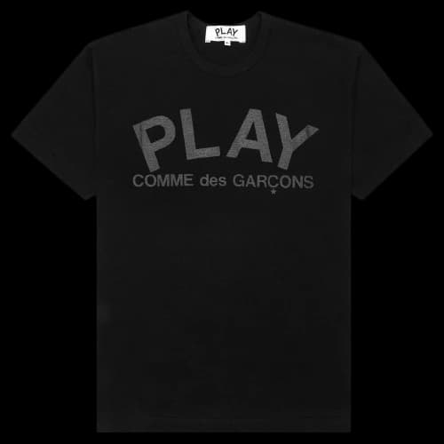 Comme des Garcons PLAY Play Women's Black Text T-shirt Black