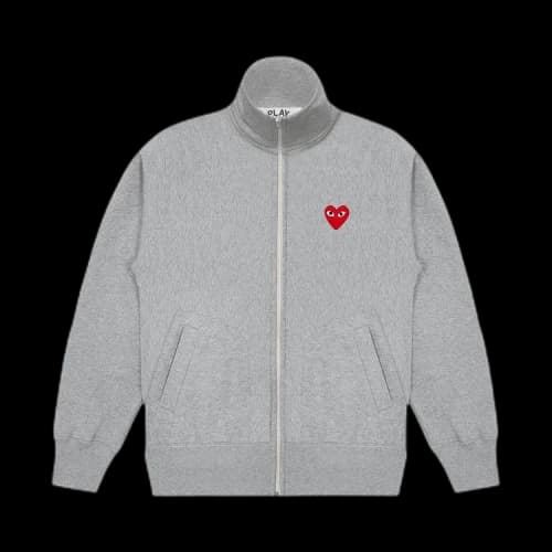 Comme des Garcons PLAY Play Red Multi Heart Zip Up Sweatshirt Grey