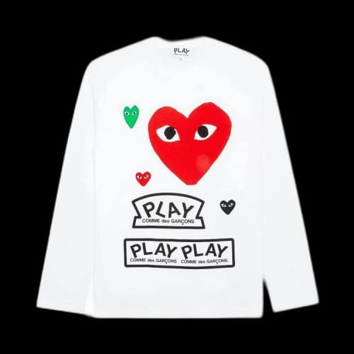 Comme des Garcons PLAY Play Multi Logo Red Heart Long Sleeve T-shirt White