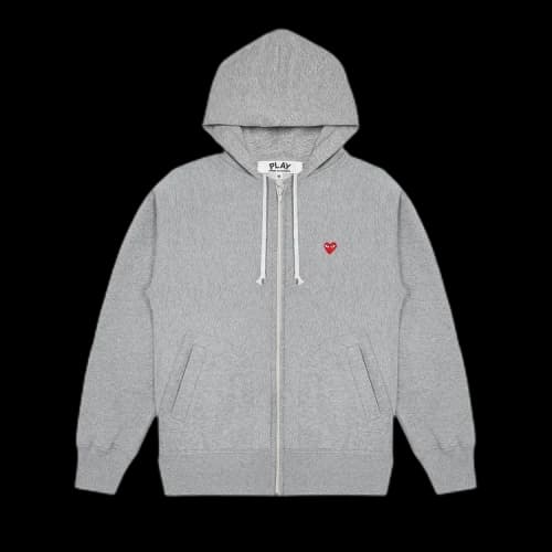 Comme des Garcons PLAY Play Women's Small Red Heart Zip Up Hoodie Grey