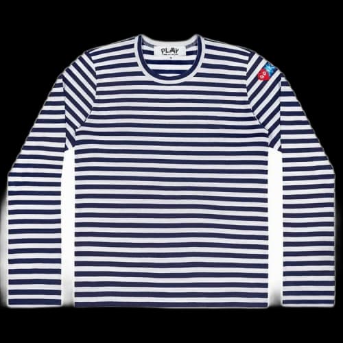 Comme des Garçons PLAY Double Heart Striped T-Shirt 'Blue/White'