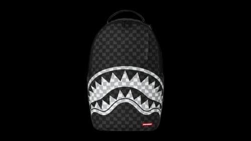Sprayground Black and White Drip Check Shark Backpack Black/White
