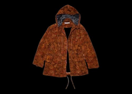 Acne Studios Flower Print Corduroy Relaxed Fit Parka Jacket Rust Red