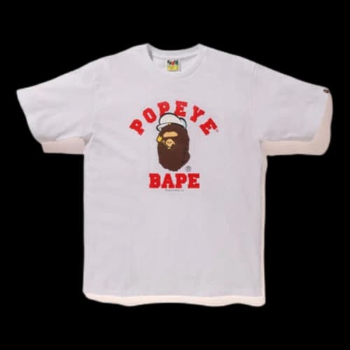 BAPE x Popeye Ape Head College Tee White Large Crossover Short Sleeve T-Shirt