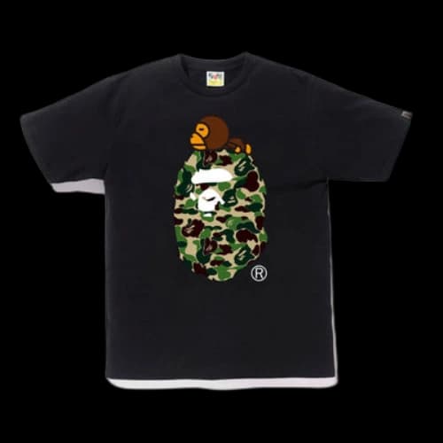 BAPE ABC Milo on Big Ape Tee Black/Green Yellow Green Camouflage Large Ape Head Short Sleeve Black T-Shirt