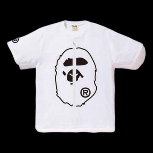 BAPE 2nd Ape Tee White Zipper Large Ape Head Short Sleeve Unisex