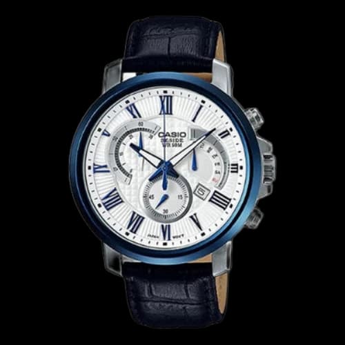 CASIO Quartz Watch Leather Strap White Dial Analog Mens