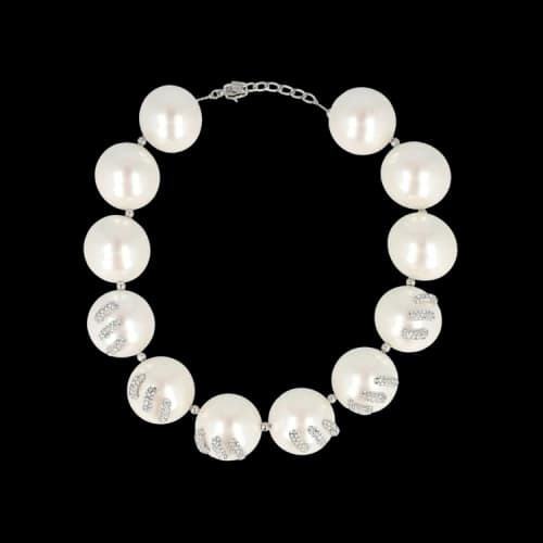 Givenchy Stitch Necklace In Faux Pearls With Crystals 'White/Silver'