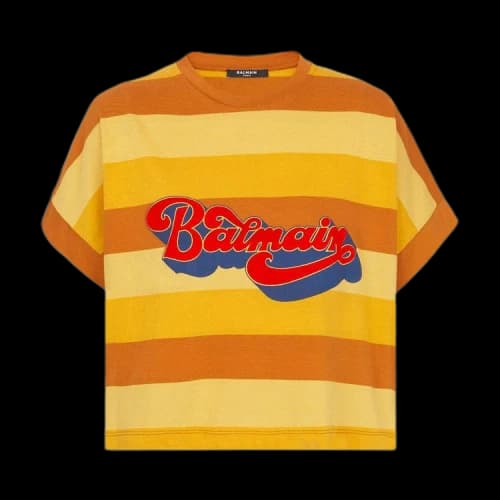 Balmain Cropped 70s Flock T-Shirt 'Multicolor/Rouge Vif'