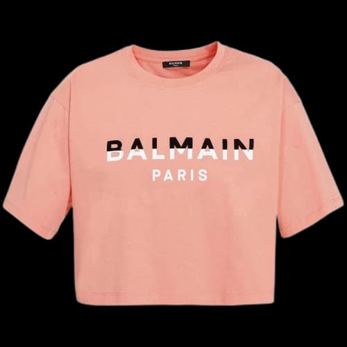Balmain Flocked Logo Cropped T-Shirt 'Salmon/Black/White'