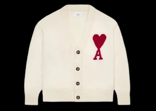 Ami Paris Red Ami De Coeur Cardigan Off-White/Red