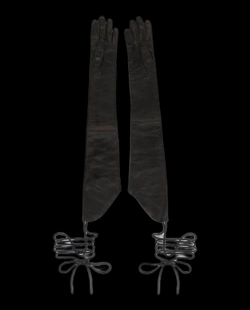 Givenchy Long Asymmetrical Leather Gloves Black