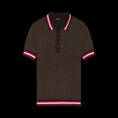 Balmain Monogram Pattern Merino Polo Shirt 'Brown'