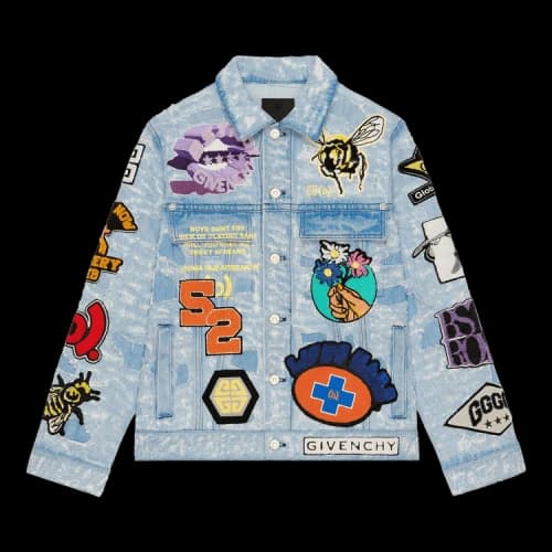 Givenchy Jacket In Destroyed Denim With Patches 'Medium Blue'