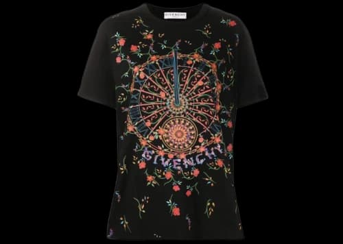 Givenchy Ladies Floral Clock Design T-shirt Black