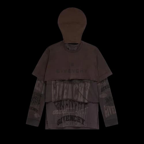 Givenchy Layered Long-Sleeve Graphic T-Shirt With Balaclava 'Dark Brown'