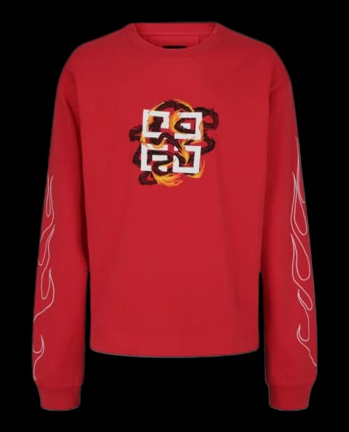 Givenchy Boxy Fit 4G Dragon Long Sleeve T shirt Red