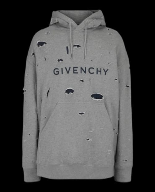 Givenchy Oversized Destroyed Logo Hoodie Grey Blue