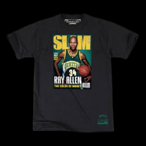 Mitchell & Ness x SLAM Cover Tee Crossover Poster Short Sleeve Seattle SuperSonics 34 Black